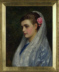 CSL - Portrait of a young woman wearing a lace mantilla with a pink rose tucked in her hair